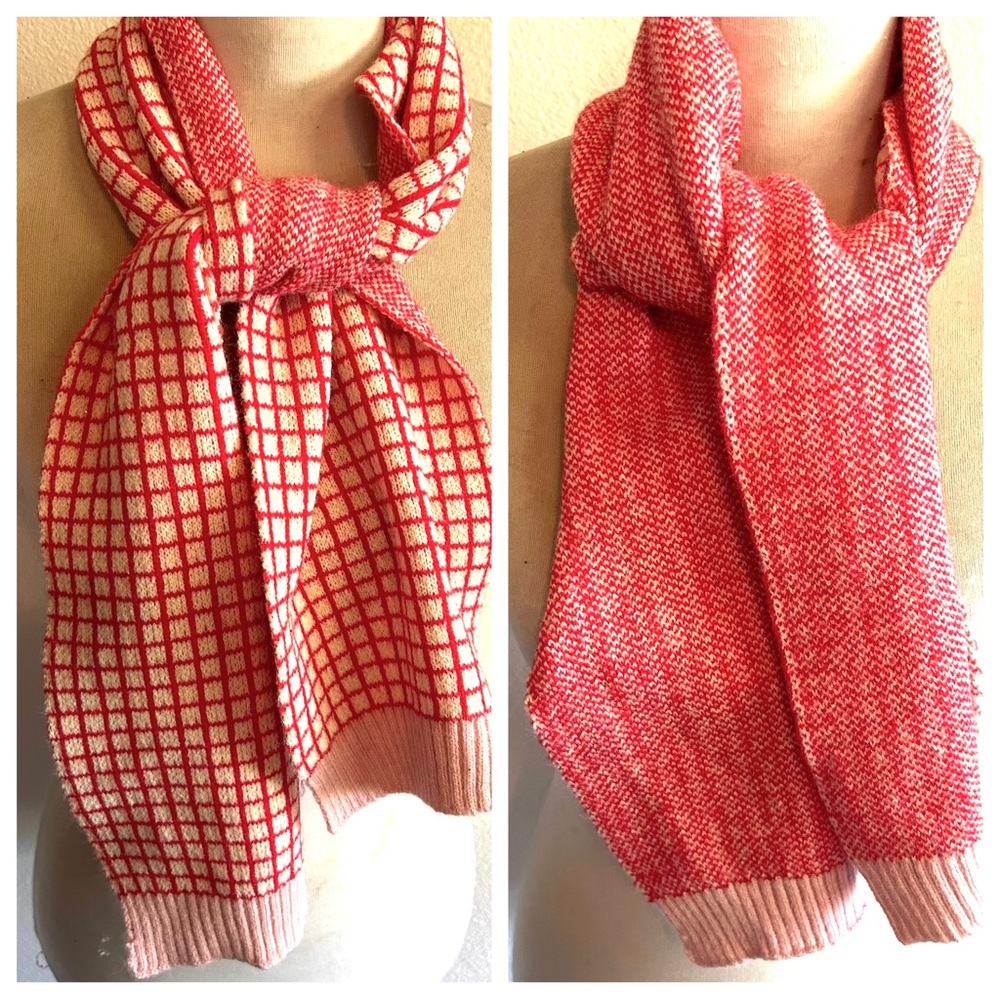 Reversible wool scarf red pink check print good condition